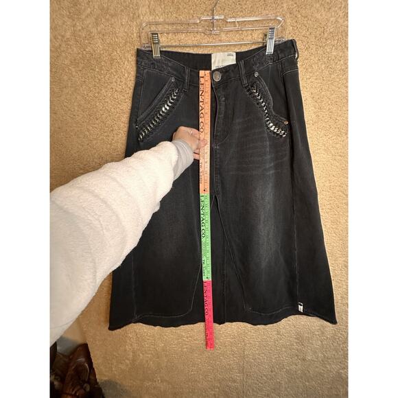 One Teaspoon x Free People Chain Maxi Slit Denim Grunge Whimsigoth Skirt Sz 27 - Picture 8 of 16